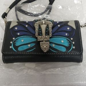 Multi-colored crossbody wallet and wristlet